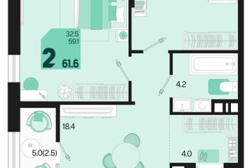 Фото №1: 2-комнатная квартира 64 м², 9/18 эт. - Краснодар, мкр. ЖК Первое Место,