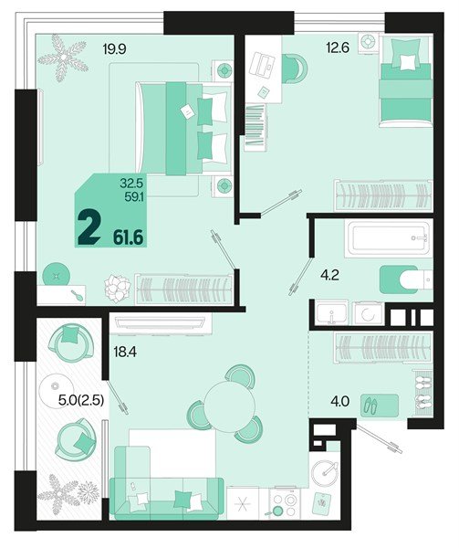 Фото №1: 2-комнатная квартира 64&nbsp;м², 9/18&nbsp;эт. - Краснодар, Карасунский внутригородской округ, мкр. ЖК Первое Место