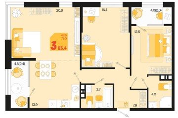 Фото №1: 2-комнатная квартира 87 м², 9/18 эт. - Краснодар, мкр. ЖК Первое Место,