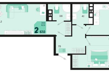 Фото №1: 2-комнатная квартира 71 м², 9/18 эт. - Краснодар, мкр. ЖК Первое Место,