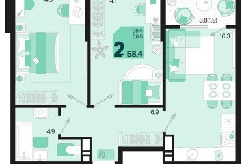 Фото №1: 2-комнатная квартира 60 м², 18/18 эт. - Краснодар, мкр. ЖК Первое Место,