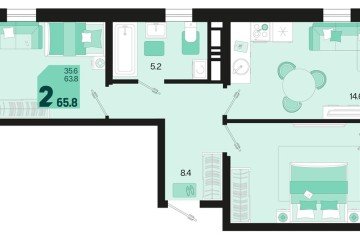 Фото №1: 2-комнатная квартира 67 м², 18/18 эт. - Краснодар, мкр. ЖК Первое Место,