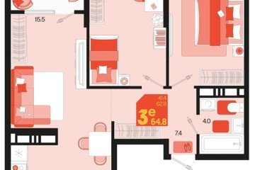 Фото №1: 2-комнатная квартира 66 м², 18/18 эт. - Краснодар, мкр. ЖК Первое Место,