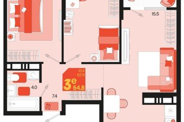 Фото №1: 2-комнатная квартира 66 м², 18/18 эт. - Краснодар, мкр. ЖК Первое Место,