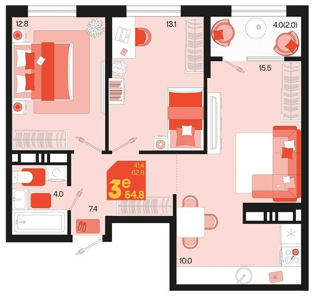 Фото №1: 2-комнатная квартира 66&nbsp;м², 18/18&nbsp;эт. - Краснодар, Карасунский внутригородской округ, мкр. ЖК Первое Место