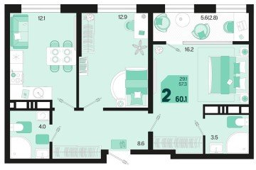 Фото №1: 2-комнатная квартира 62 м², 18/18 эт. - Краснодар, мкр. ЖК Первое Место,