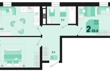 Фото №1: 2-комнатная квартира 67 м², 18/18 эт. - Краснодар, мкр. ЖК Первое Место,