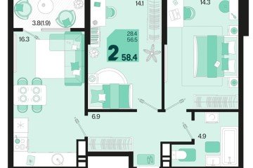 Фото №1: 2-комнатная квартира 60 м², 18/18 эт. - Краснодар, мкр. ЖК Первое Место,