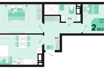 Фото №1: 2-комнатная квартира 62 м², 9/18 эт. - Краснодар, мкр. ЖК Первое Место,