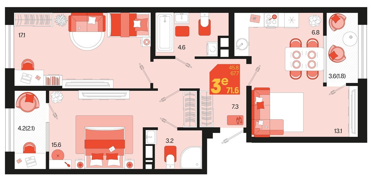 Фото №1: 2-комнатная квартира 75&nbsp;м², 9/18&nbsp;эт. - Краснодар, Карасунский внутригородской округ, мкр. ЖК Первое Место