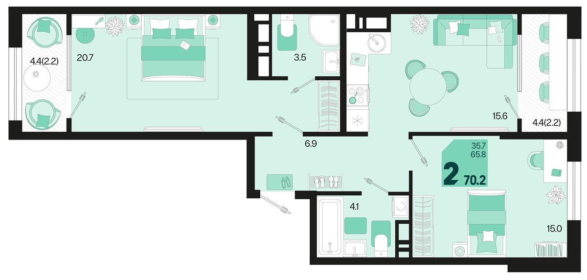 Фото №1: 2-комнатная квартира 74&nbsp;м², 18/18&nbsp;эт. - Краснодар, Карасунский внутригородской округ, мкр. ЖК Первое Место