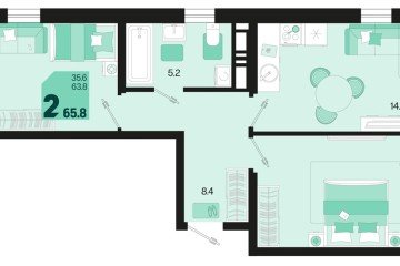 Фото №1: 2-комнатная квартира 67 м², 18/18 эт. - Краснодар, мкр. ЖК Первое Место,