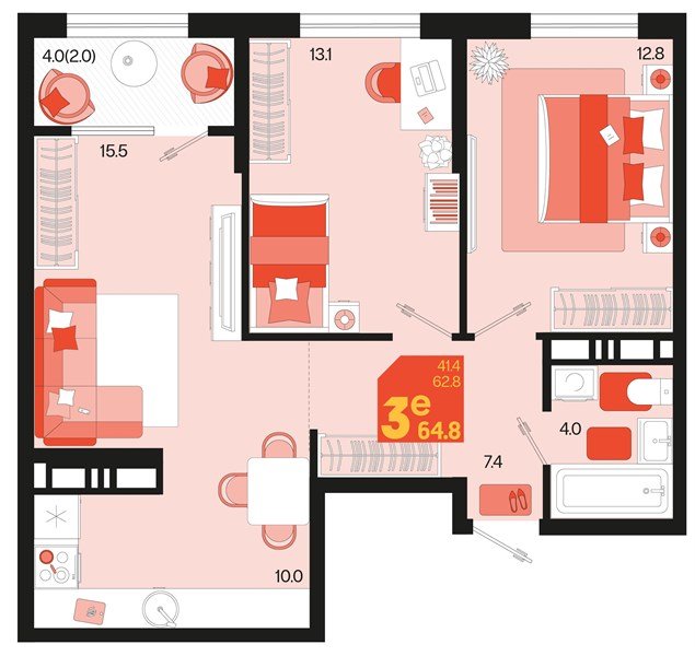 Фото №1: 2-комнатная квартира 66&nbsp;м², 18/18&nbsp;эт. - Краснодар, Карасунский внутригородской округ, мкр. ЖК Первое Место