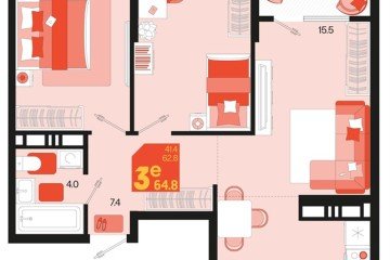 Фото №1: 2-комнатная квартира 66 м², 18/18 эт. - Краснодар, мкр. ЖК Первое Место,