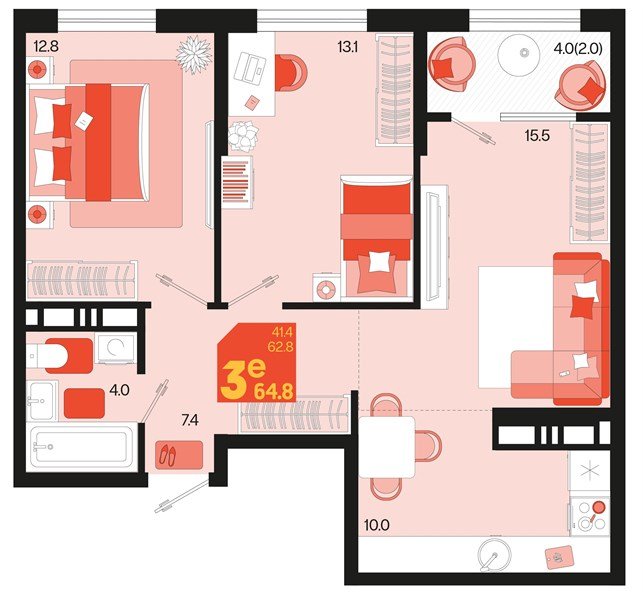 Фото №1: 2-комнатная квартира 66&nbsp;м², 18/18&nbsp;эт. - Краснодар, Карасунский внутригородской округ, мкр. ЖК Первое Место