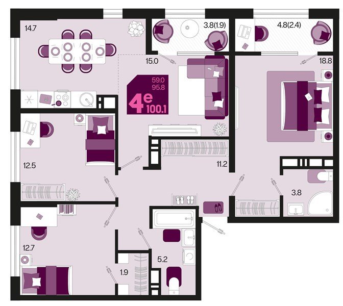 Фото №1: 3-комнатная квартира 104&nbsp;м², 9/18&nbsp;эт. - Краснодар, Карасунский внутригородской округ, мкр. ЖК Первое Место