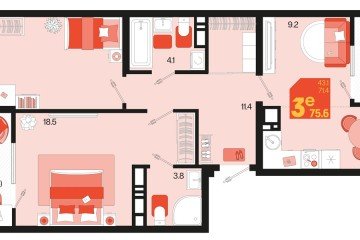 Фото №1: 2-комнатная квартира 79 м², 9/18 эт. - Краснодар, мкр. ЖК Первое Место,