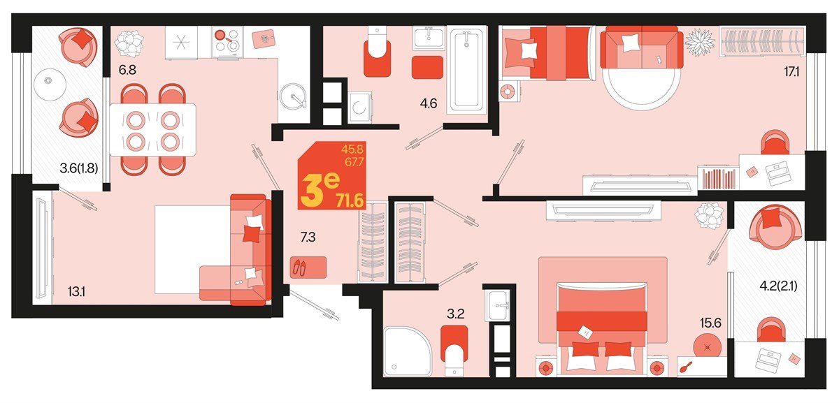 Фото №1: 2-комнатная квартира 75&nbsp;м², 9/18&nbsp;эт. - Краснодар, Карасунский внутригородской округ, мкр. ЖК Первое Место, ул. Виктора Казанцева, 1.2лит2