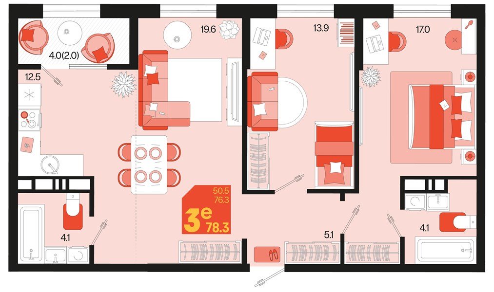 Фото №1: 2-комнатная квартира 80&nbsp;м², 9/18&nbsp;эт. - Краснодар, Карасунский внутригородской округ, мкр. ЖК Первое Место, ул. Виктора Казанцева, 1.2лит2