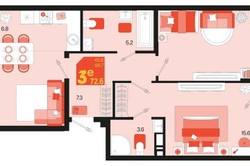 Фото №1: 2-комнатная квартира 76 м², 2/18 эт. - Краснодар, мкр. ЖК Первое Место, ул. Виктора Казанцева, 1.2лит2