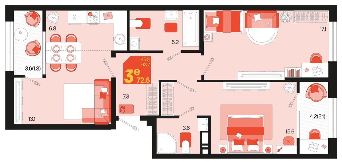 Фото №1: 2-комнатная квартира 76&nbsp;м², 2/18&nbsp;эт. - Краснодар, Карасунский внутригородской округ, мкр. ЖК Первое Место, ул. Виктора Казанцева, 1.2лит2