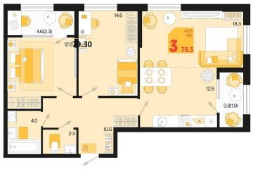Фото №1: 2-комнатная квартира 83 м², 2/18 эт. - Краснодар, мкр. ЖК Первое Место, ул. Виктора Казанцева, 1.2лит2