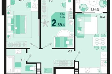 Фото №1: 2-комнатная квартира 60 м², 18/18 эт. - Краснодар, мкр. ЖК Первое Место, ул. Виктора Казанцева, 1.2лит2