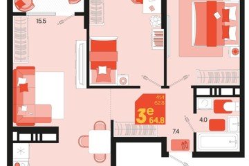 Фото №1: 2-комнатная квартира 66 м², 18/18 эт. - Краснодар, мкр. ЖК Первое Место, ул. Виктора Казанцева, 1.2лит2