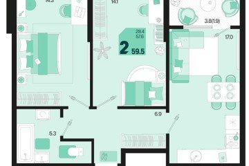 Фото №1: 2-комнатная квартира 61 м², 2/18 эт. - Краснодар, мкр. ЖК Первое Место, ул. Виктора Казанцева, 1.2лит2