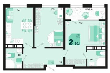 Фото №1: 2-комнатная квартира 62 м², 18/18 эт. - Краснодар, мкр. ЖК Первое Место, ул. Виктора Казанцева, 1.2лит2