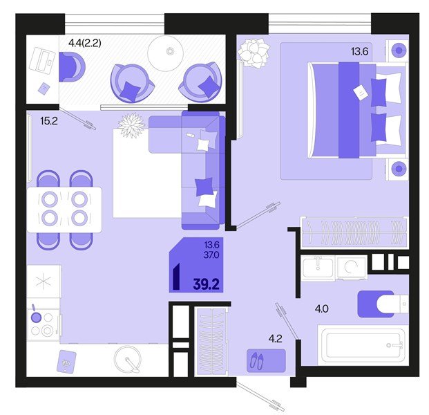 Фото №1: 1-комнатная квартира 41&nbsp;м², 18/18&nbsp;эт. - Краснодар, Карасунский внутригородской округ, мкр. ЖК Первое Место, ул. Виктора Казанцева, 1.2лит2