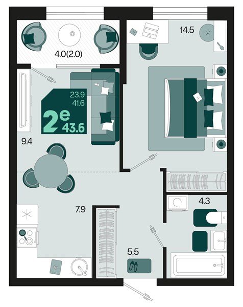 Фото №1: 1-комнатная квартира 45&nbsp;м², 2/18&nbsp;эт. - Краснодар, Карасунский внутригородской округ, мкр. ЖК Первое Место, ул. Виктора Казанцева, 1.2лит2