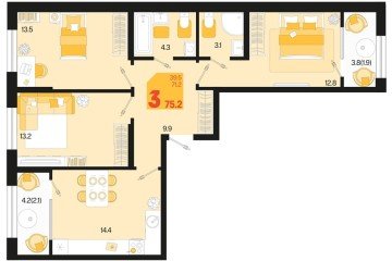 Фото №1: 3-комнатная квартира 79 м², 2/18 эт. - Краснодар, мкр. ЖК Первое Место, ул. Виктора Казанцева, 1.2лит2