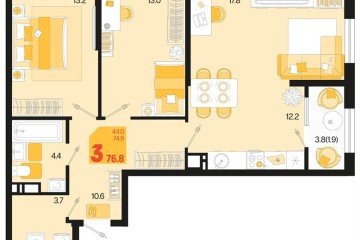 Фото №1: 2-комнатная квартира 78 м², 18/18 эт. - Краснодар, мкр. Карасунский внутригородской округ, ул. Виктора Казанцева