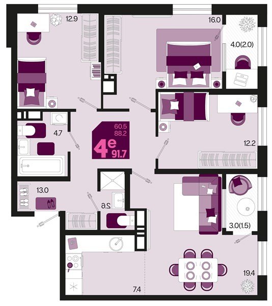 Фото №1: 3-комнатная квартира 95&nbsp;м², 18/18&nbsp;эт. - Краснодар, мкр. Карасунский внутригородской округ, ул. Виктора Казанцева