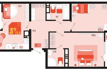Фото №1: 2-комнатная квартира 79 м², 9/18 эт. - Краснодар, мкр. ЖК Первое Место, ул. Виктора Казанцева, 1.2лит1