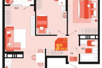 Фото №1: 2-комнатная квартира 66 м², 18/18 эт. - Краснодар, мкр. ЖК Первое Место, ул. Виктора Казанцева, 1.2лит1