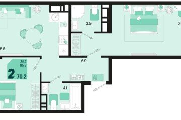 Фото №1: 2-комнатная квартира 74 м², 18/18 эт. - Краснодар, мкр. ЖК Первое Место, ул. Виктора Казанцева, 1.2лит1