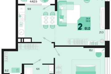 Фото №1: 1-комнатная квартира 63 м², 18/18 эт. - Краснодар, мкр. ЖК Первое Место, ул. Виктора Казанцева, 1.2лит1