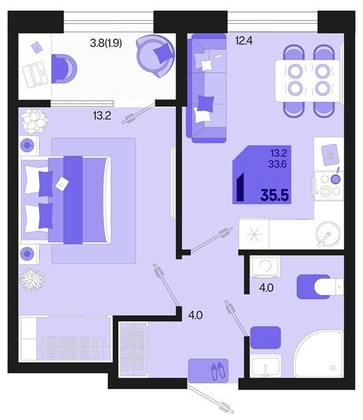 Фото №1: 1-комнатная квартира 37&nbsp;м², 2/18&nbsp;эт. - Краснодар, Карасунский внутригородской округ, мкр. ЖК Первое Место, ул. Виктора Казанцева, 1.3лит1