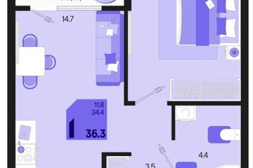 Фото №1: 1-комнатная квартира 38 м², 2/18 эт. - Краснодар, мкр. ЖК Первое Место, ул. Виктора Казанцева, 1.3лит1