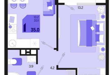 Фото №1: 1-комнатная квартира 37 м², 2/18 эт. - Краснодар, мкр. ЖК Первое Место, ул. Виктора Казанцева, 1.3лит1
