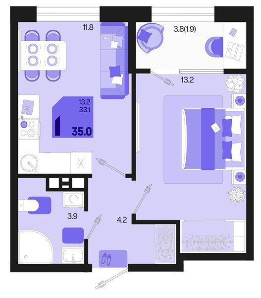 Фото №1: 1-комнатная квартира 37&nbsp;м², 2/18&nbsp;эт. - Краснодар, Карасунский внутригородской округ, мкр. ЖК Первое Место, ул. Виктора Казанцева, 1.3лит1