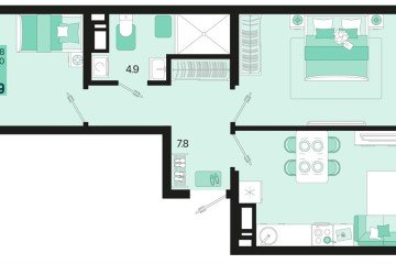 Фото №1: 2-комнатная квартира 61 м², 9/18 эт. - Краснодар, мкр. ЖК Первое Место, ул. Виктора Казанцева, 1.3лит1