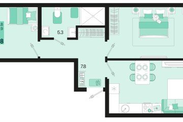 Фото №1: 2-комнатная квартира 62 м², 2/18 эт. - Краснодар, мкр. ЖК Первое Место, ул. Виктора Казанцева, 1.3лит1