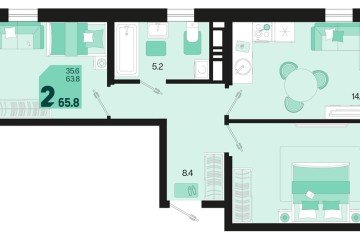Фото №1: 2-комнатная квартира 67 м², 18/18 эт. - Краснодар, мкр. ЖК Первое Место, ул. Виктора Казанцева, 1.3лит1