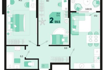 Фото №1: 2-комнатная квартира 61 м², 2/18 эт. - Краснодар, мкр. ЖК Первое Место, ул. Виктора Казанцева, 1.3лит1