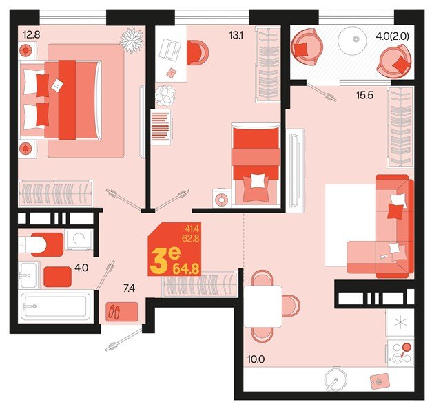 Фото №1: 2-комнатная квартира 66&nbsp;м², 18/18&nbsp;эт. - Краснодар, Карасунский внутригородской округ, мкр. ЖК Первое Место, ул. Виктора Казанцева, 1.3лит1