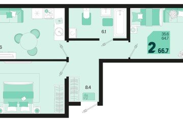 Фото №1: 2-комнатная квартира 68 м², 2/18 эт. - Краснодар, мкр. ЖК Первое Место, ул. Виктора Казанцева, 1.3лит1