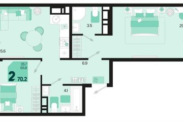 Фото №1: 2-комнатная квартира 74 м², 18/18 эт. - Краснодар, мкр. ЖК Первое Место, ул. Виктора Казанцева, 1.3лит1